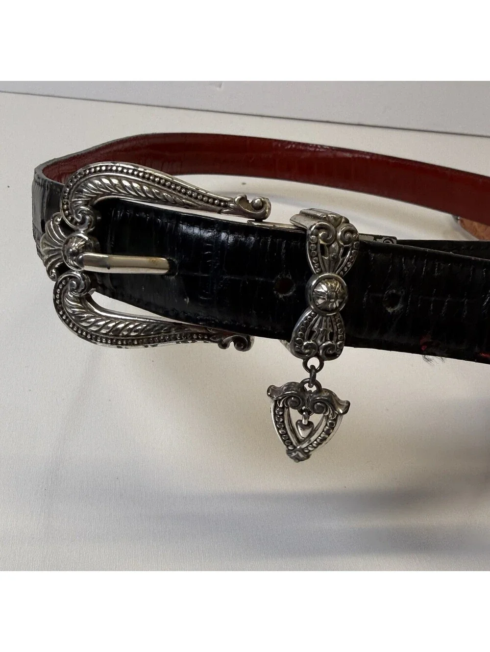 Vintage Lot Brighton Belt 30 M Heart Reversible Red Black Pink Leather Silver